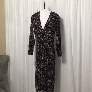 Topshop split front dots midi long sleeve dress
